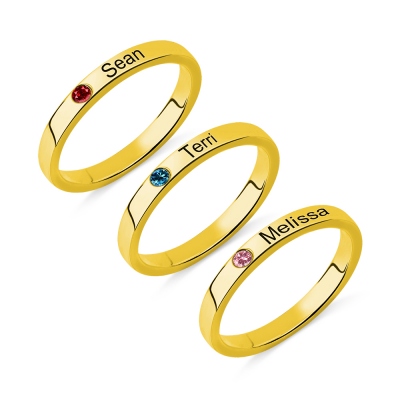 Mother's Birthstone Stackable Name Ring Gold Plated